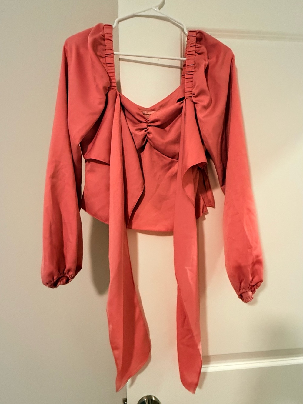 BCBGeneration Coral Tie-Front Long Sleeve Blouse